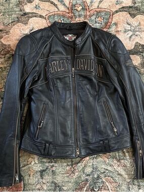 Harley-Davidson Black Leather Riding Jacket with Logo Panels